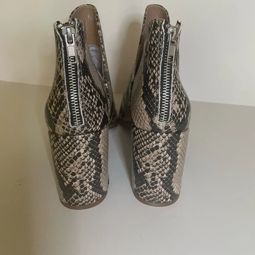 Snake Print Ankle Boots with Block Heel and Side Zip Western Pointed Toe Booties